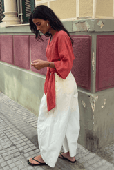 Leinenbluse mit Bindung Tied In Rose
