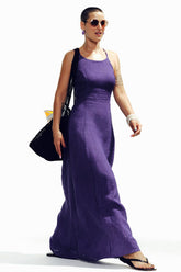 Grape Flare Long Linen Dress