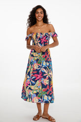 Palmzucker schulterfreies Midikleid