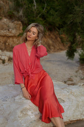 Coral Sunset midi skirt