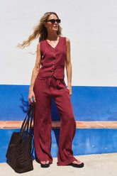 Dusty Wine wide linen pants