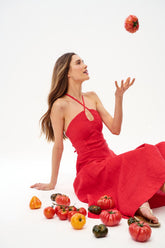 Cherry Trouble Linen Midi Dress