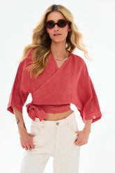 Tied In Rose Linen Blouse