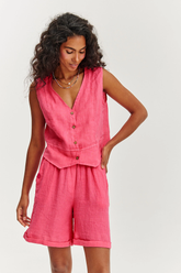 Short en lin sable rose