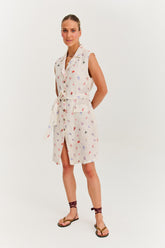 Retro Sun Leinen-Midikleid