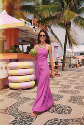 Vestido Comprido de Linho Rosa Peónia
