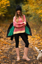 Maglione in misto lana color crema e fragola