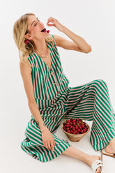 Pfefferminzfarbene weite Leinenhose