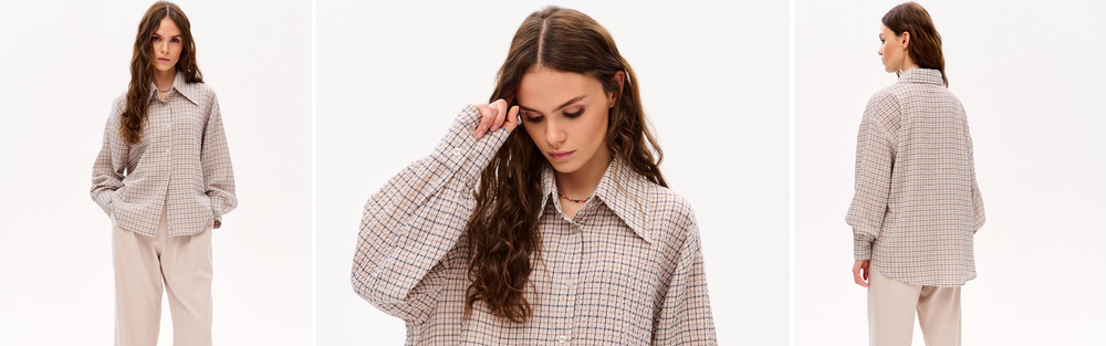 Woman in a checked shirt in country style, banner for an article on women's country style.