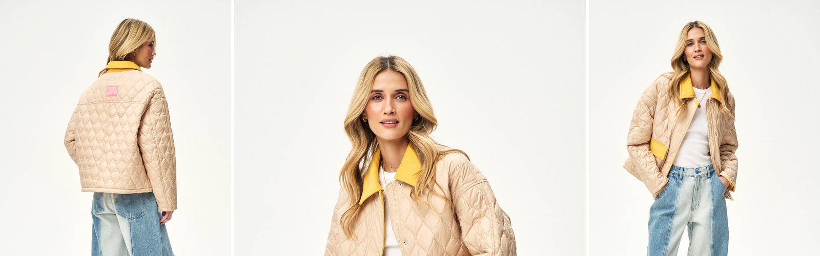 Beige quilted jacket with a contrast collar