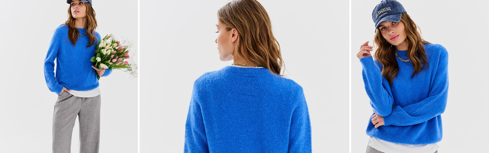 Woman in a wool sweater, a warm autumn look.