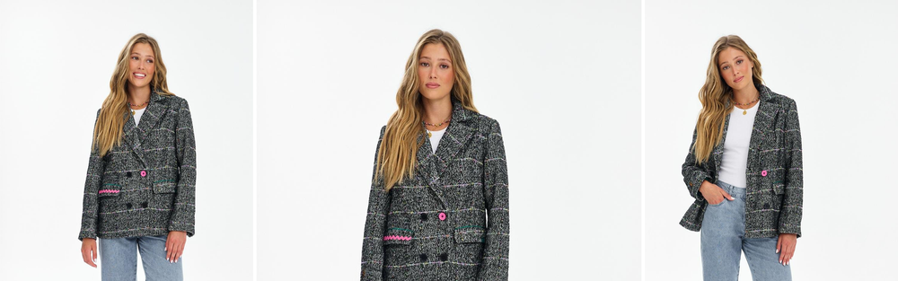 Checked wool blazer in a double breasted cut