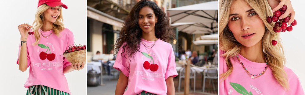 Woman in a cotton T-shirt, banner for a guide on folding T-shirts without wrinkles.