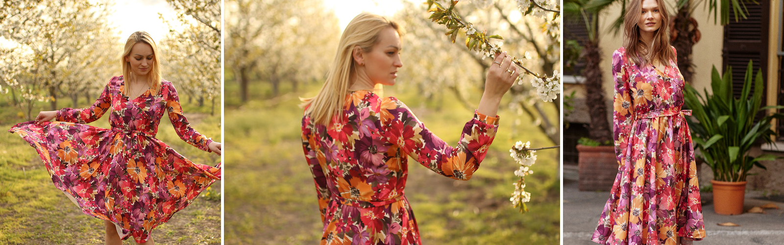 Woman in a waist defining dress, banner for a step by step guide on measuring your waist.