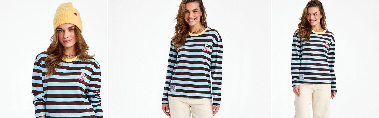 Woman in a light longsleeve top, a frame near the face showing the undertone of the fabric.