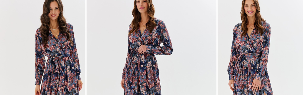 Woman in an A-line dress, a feminine look that highlights the waist.