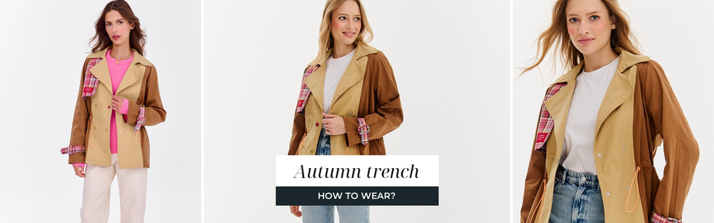 Woman in a classic coffee-toned trench coat, an autumn layered look.