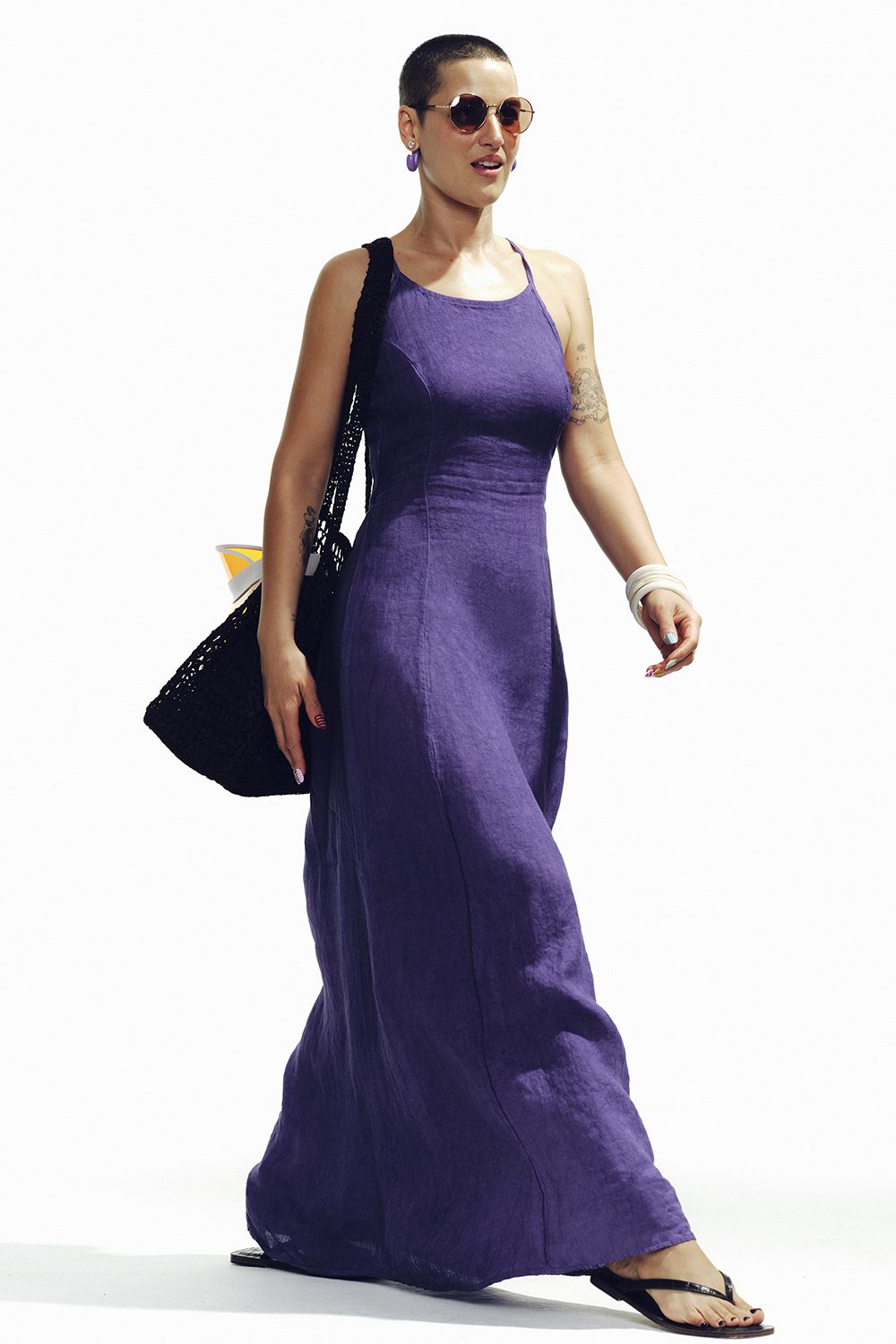 Grape Flare Langes Leinenkleid