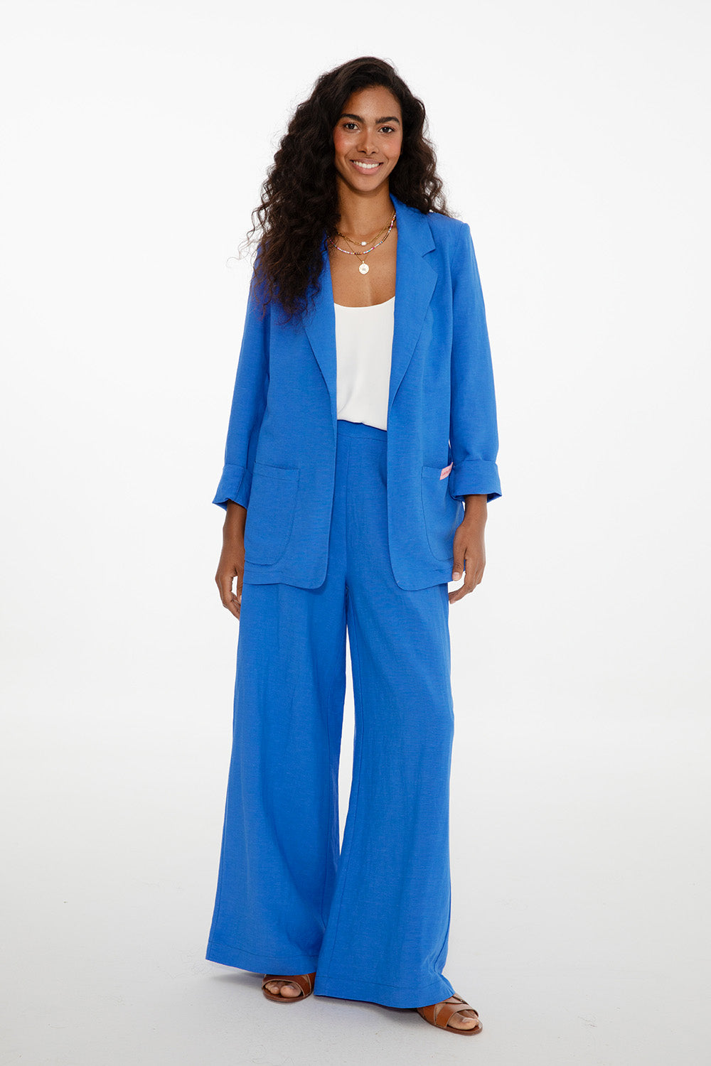 Pantaloni largi din in Blue Margarita