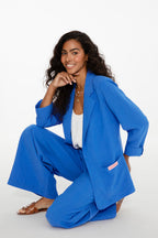 Pantaloni largi din in Blue Margarita