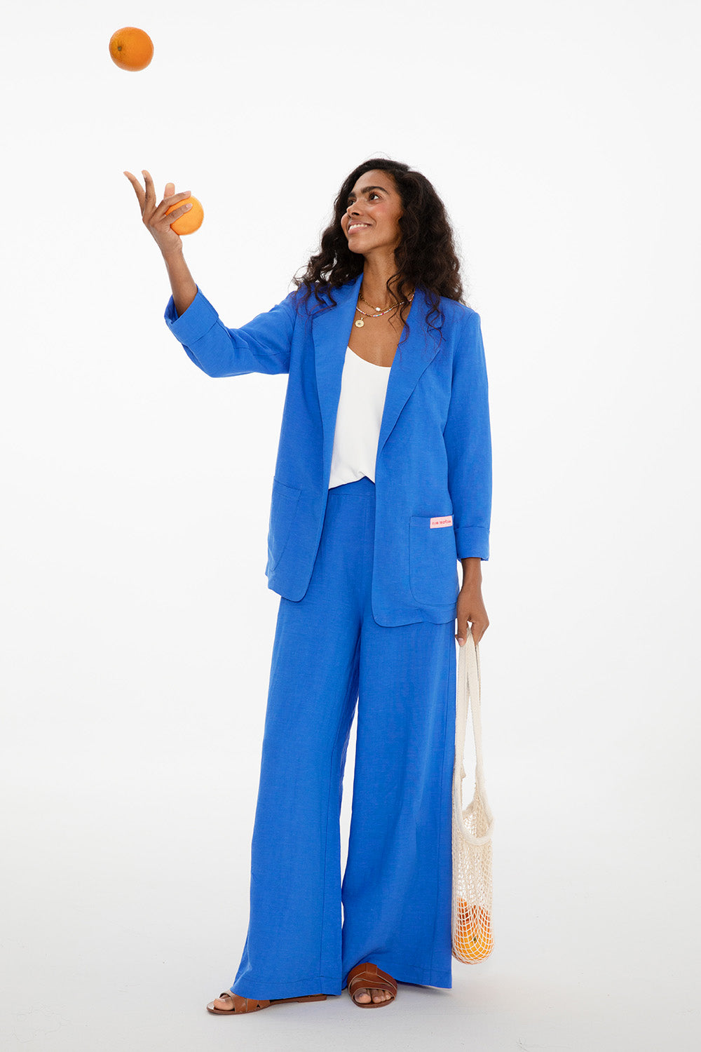 Pantaloni largi din in Blue Margarita