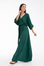 Rochie lungă Emerald Dream cu legare