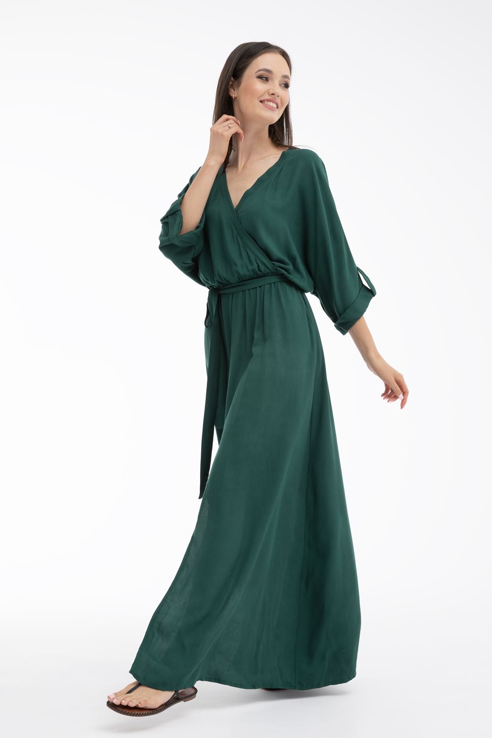 Rochie lungă Emerald Dream cu legare