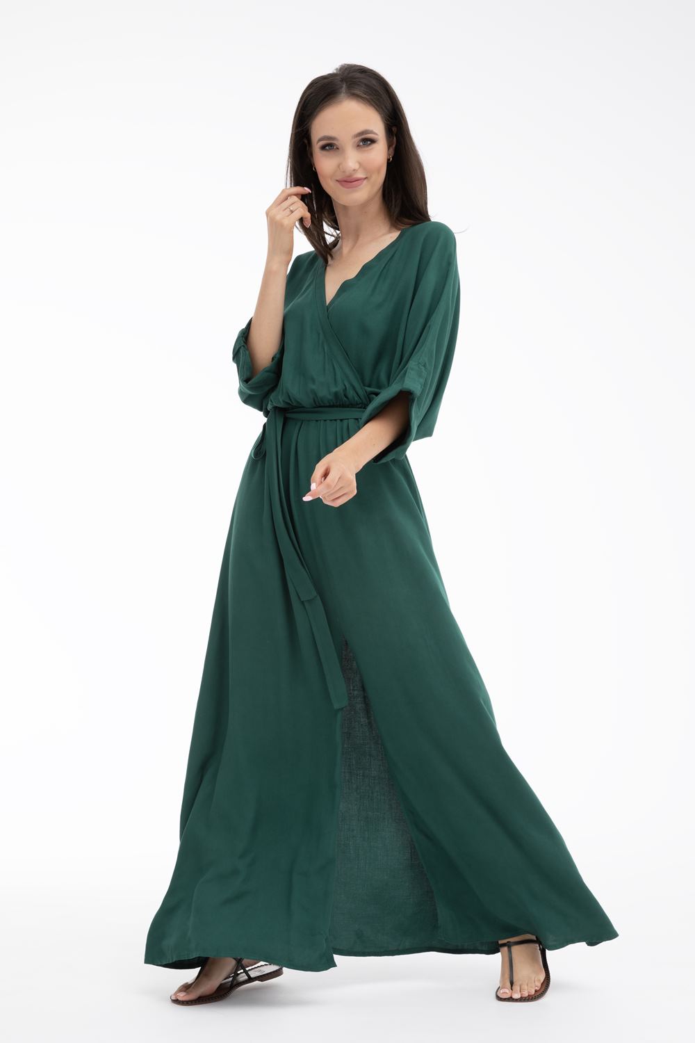 Rochie lungă Emerald Dream cu legare