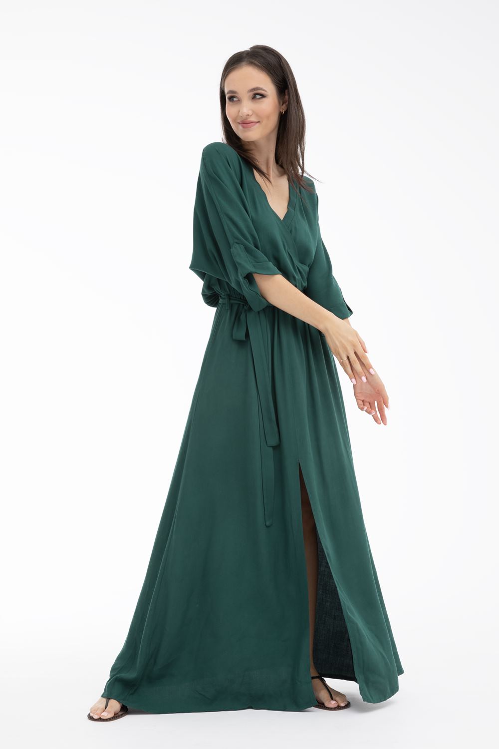 Rochie lungă Emerald Dream cu legare