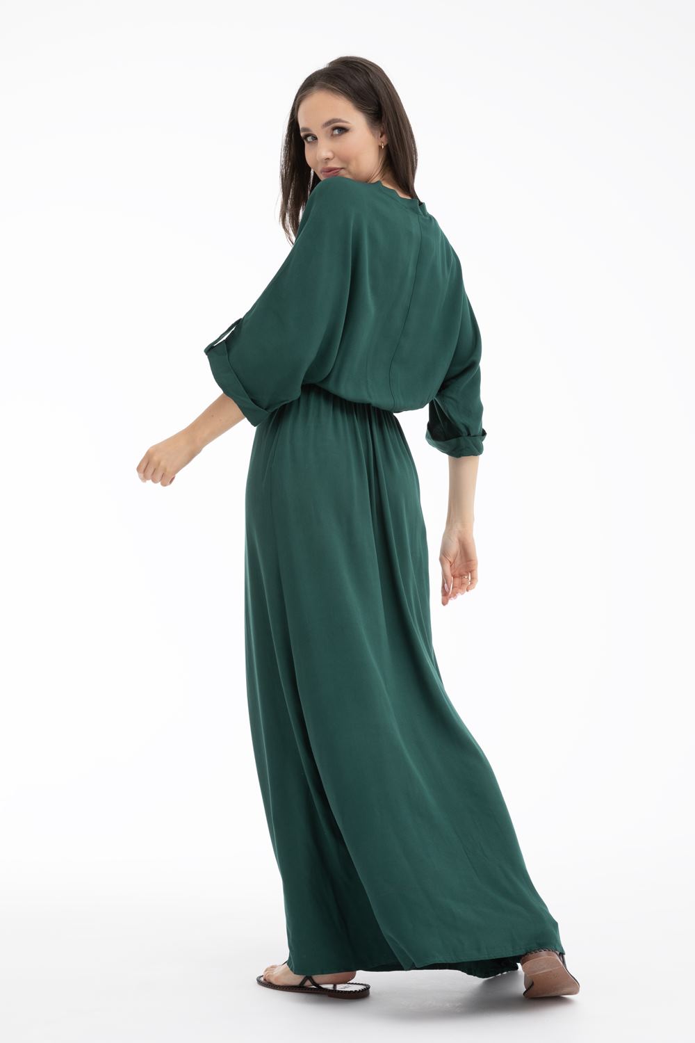 Rochie lungă Emerald Dream cu legare