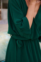 Rochie lungă Emerald Dream cu legare