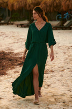 Rochie lungă Emerald Dream cu legare