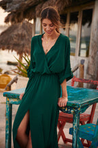 Rochie lungă Emerald Dream cu legare