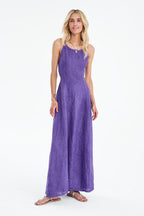 Grape Flare Langes Leinenkleid