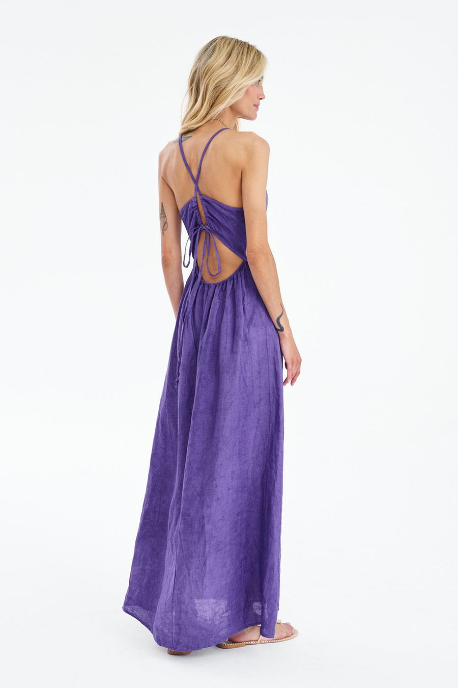 Grape Flare Long Linen Dress