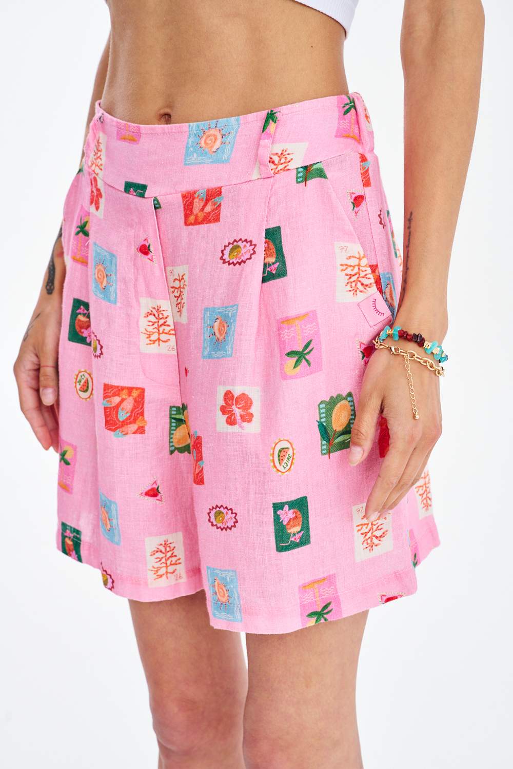 Villa Tiles Leinenshorts