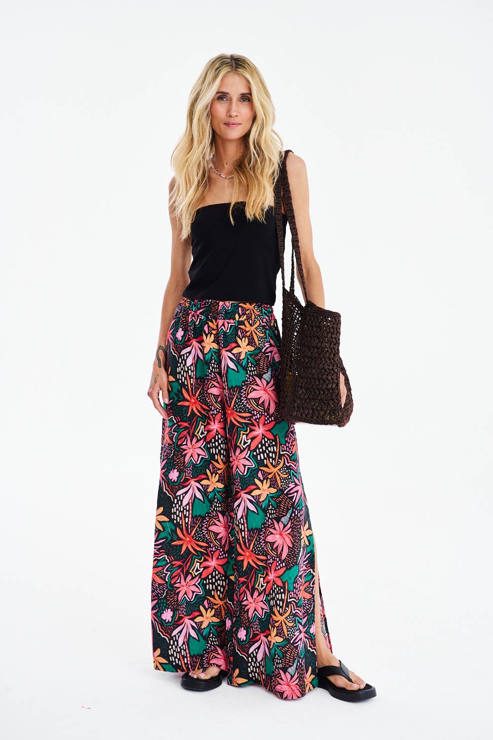 Deep Tropics Wide-Leg Linen Pants