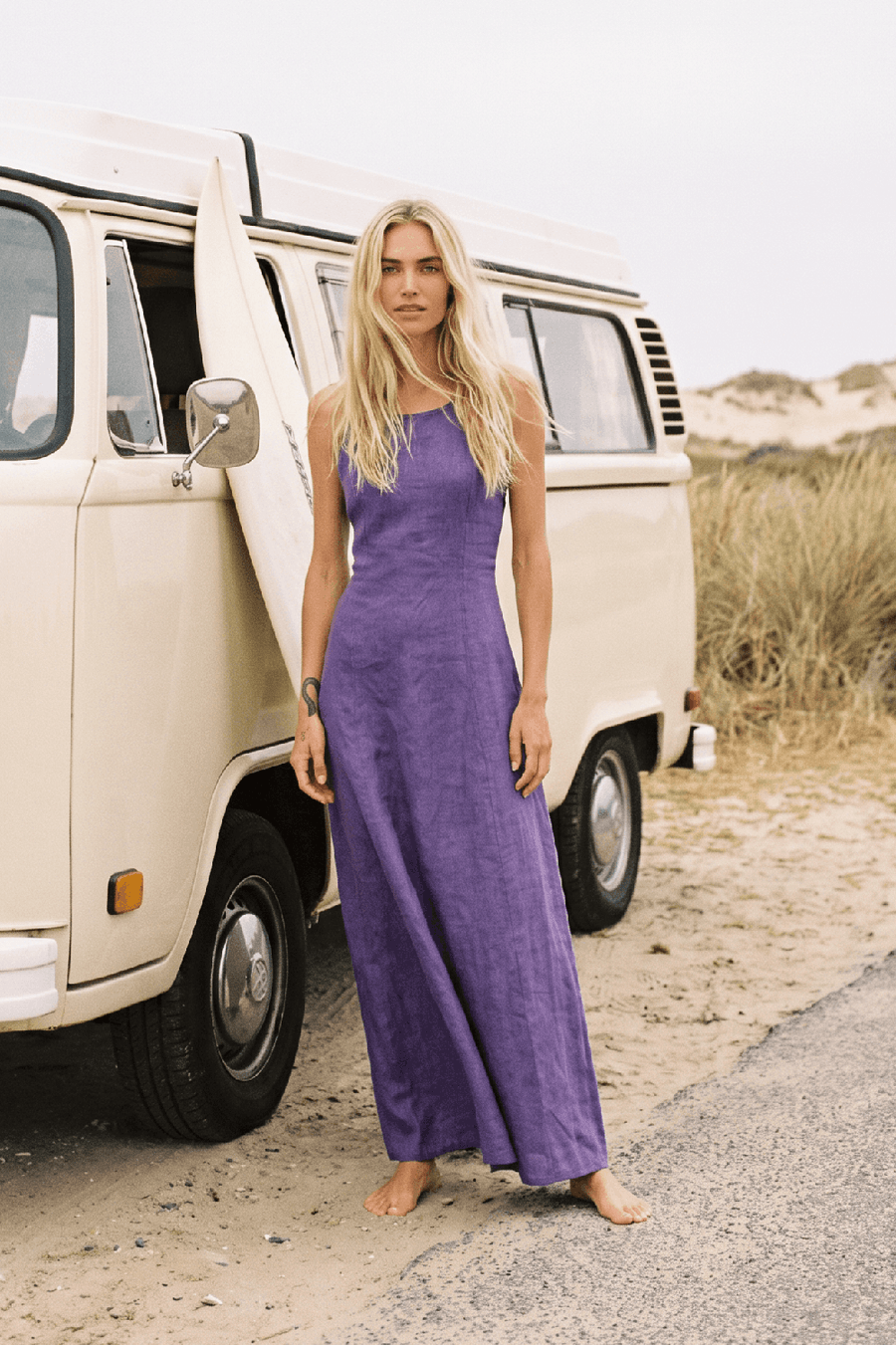 Grape Flare Long Linen Dress