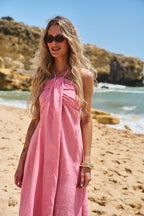 Rochie din in roz cald