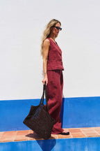 Pantaloni largi din in Dusty Wine