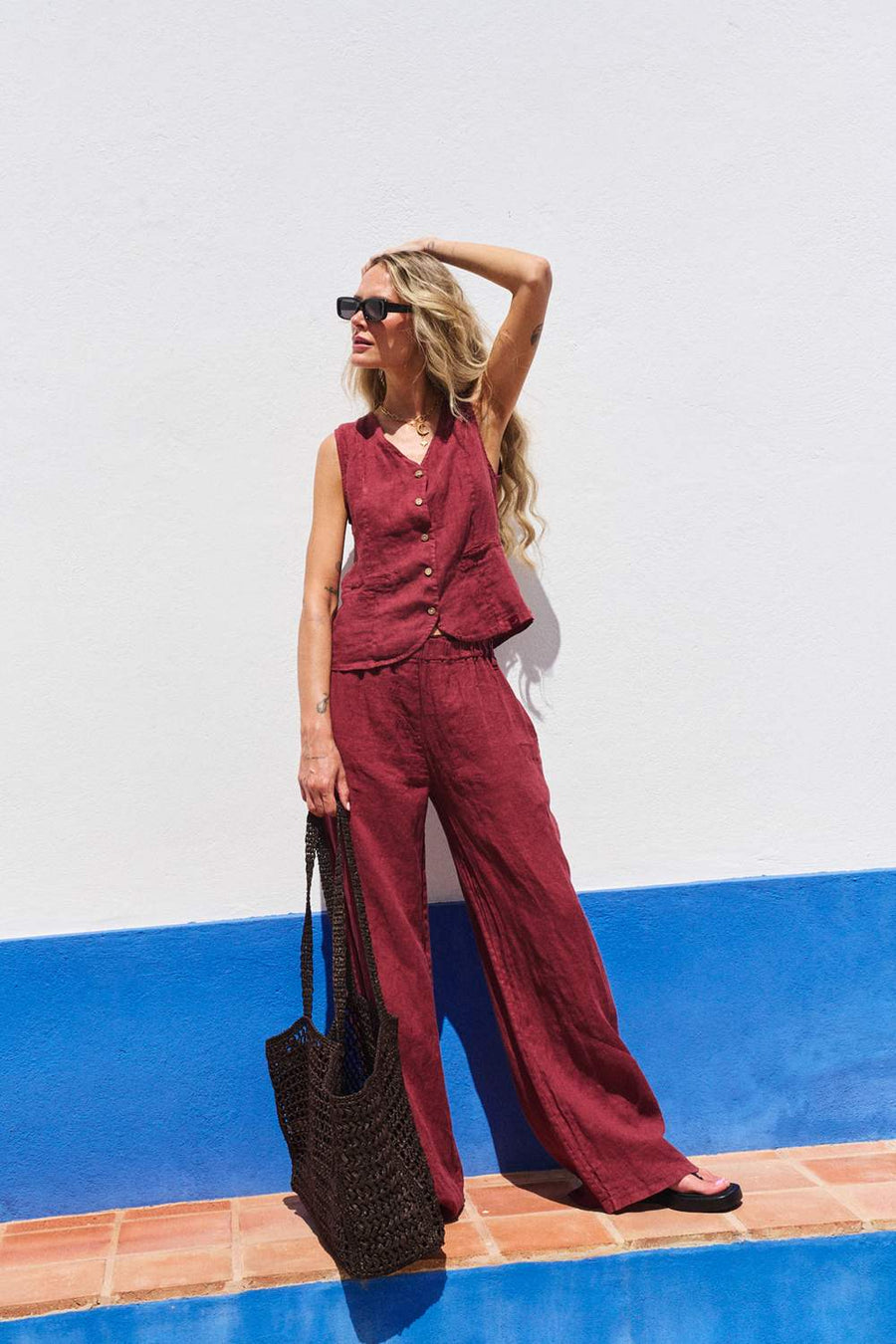 Dusty Wine wide linen pants