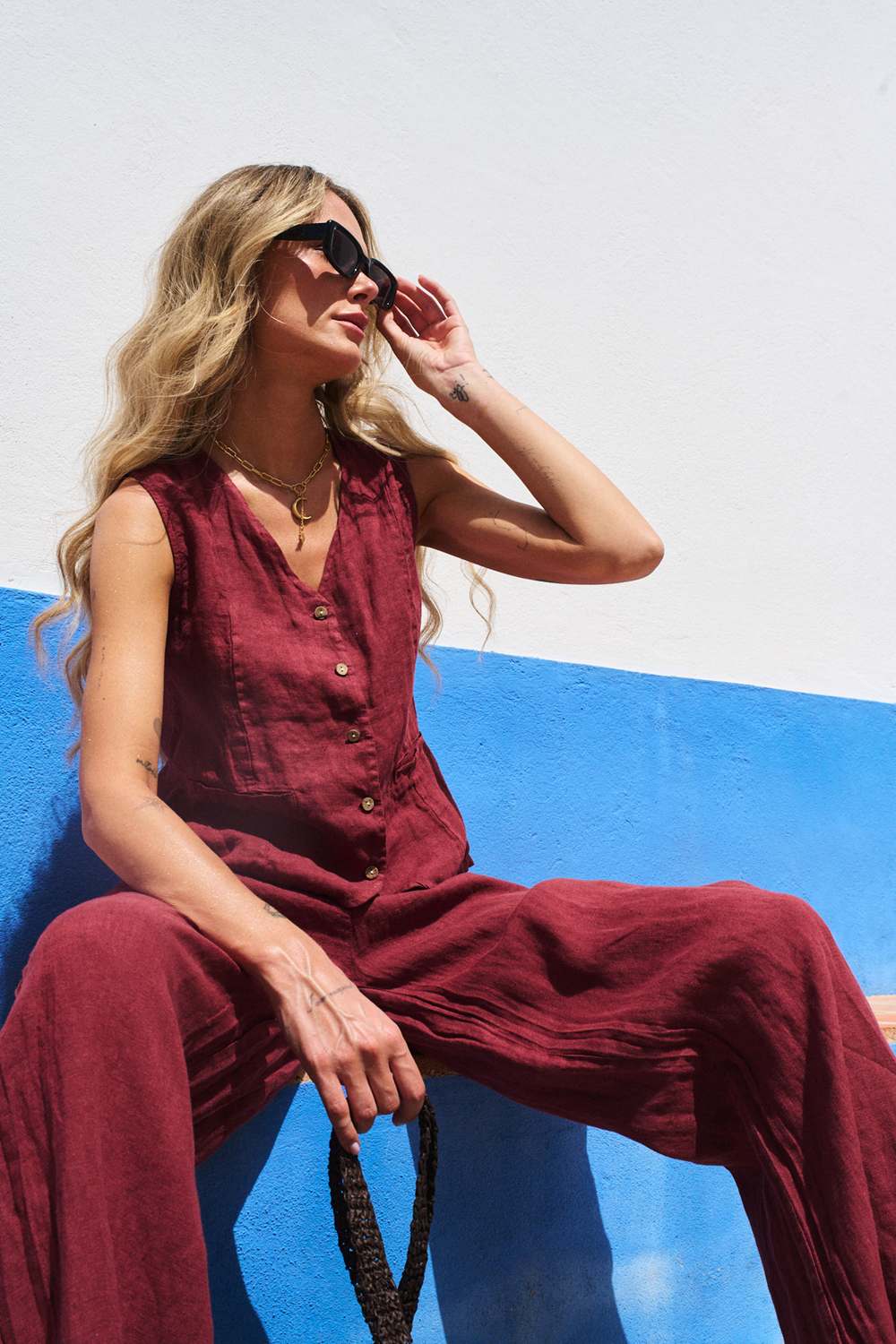 Dusty Wine linen vest