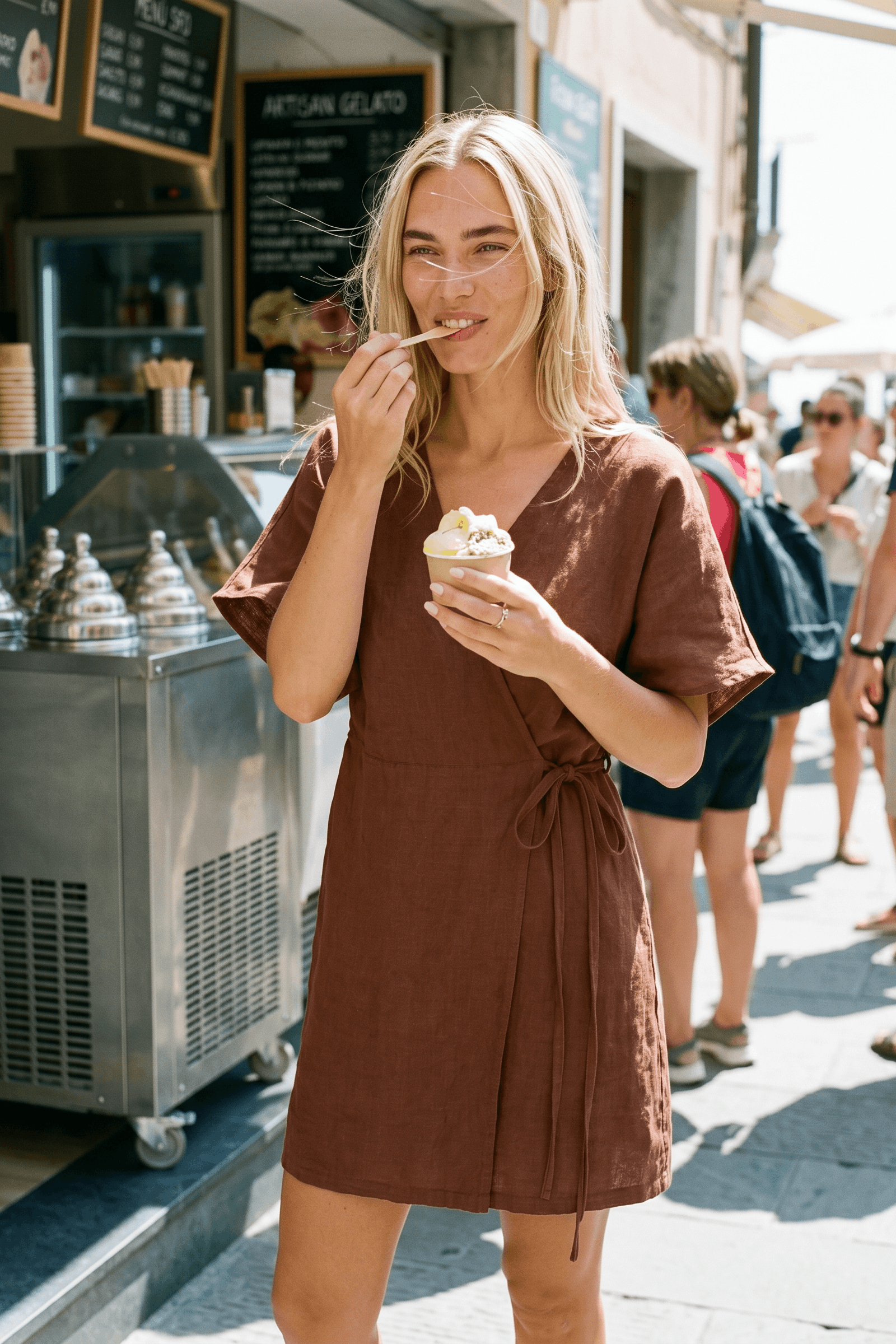 Robe mini en lin Marron