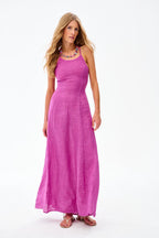 Pink Peony Long Linen Dress