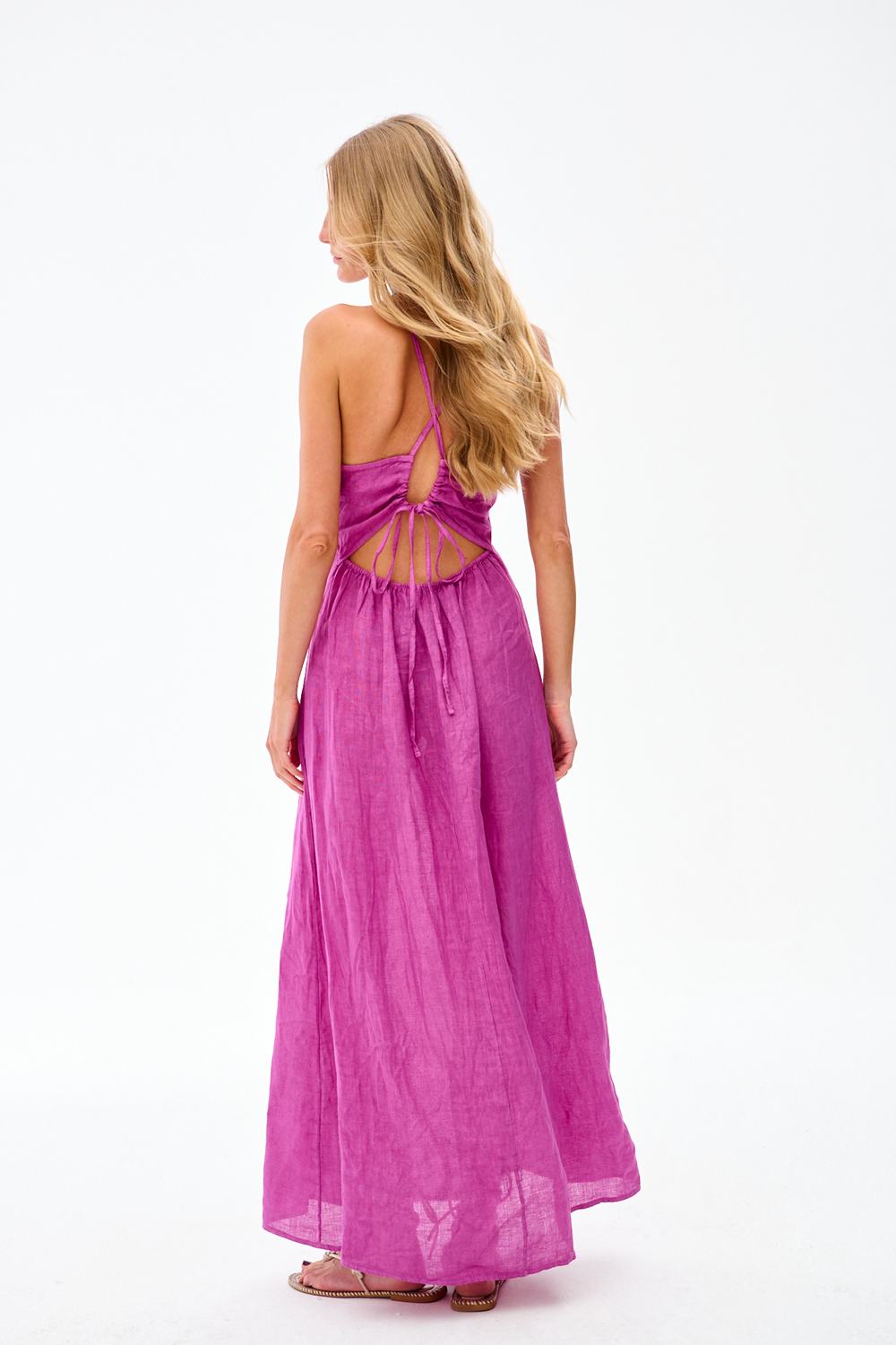 Pink Peony Long Linen Dress –