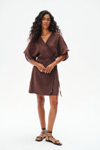 Robe mini en lin Marron