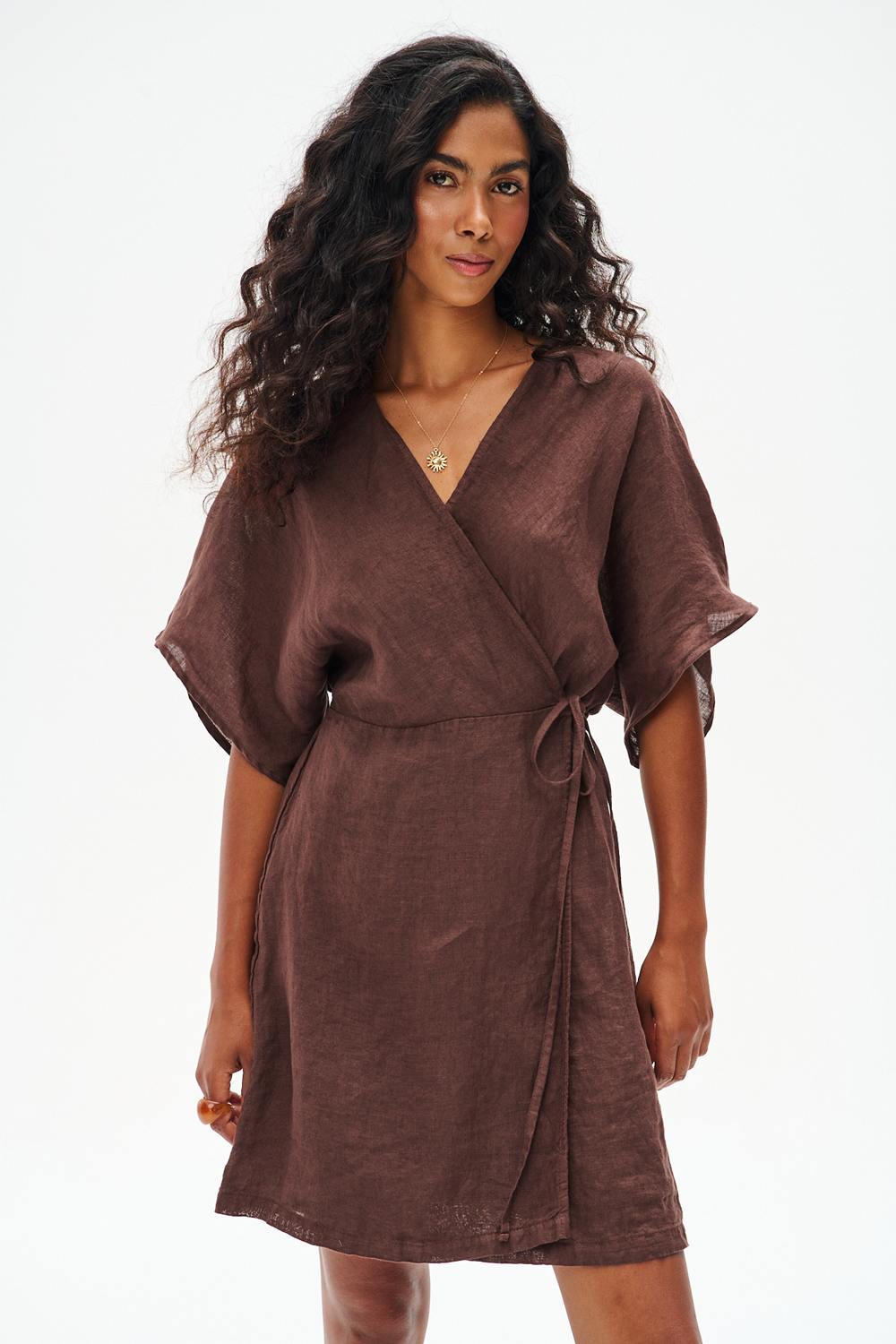 Robe mini en lin Marron