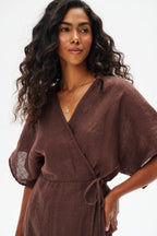 Robe mini en lin Marron