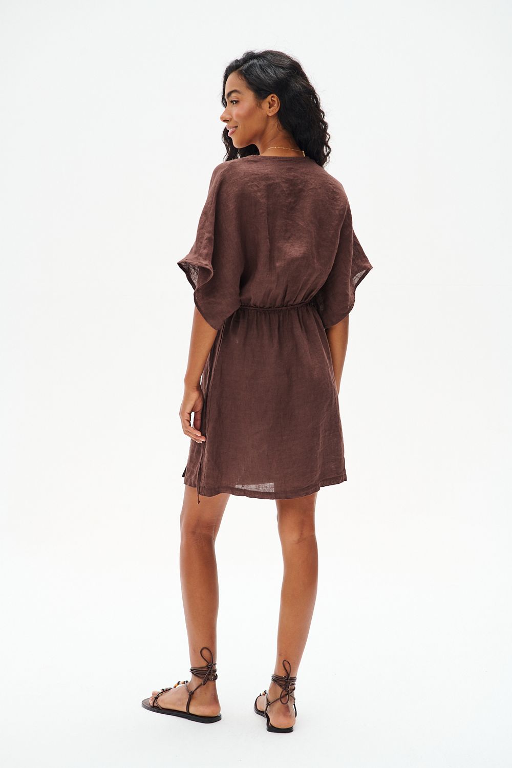 Robe mini en lin Marron