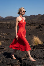 Cherry Trouble Linen Midi Dress